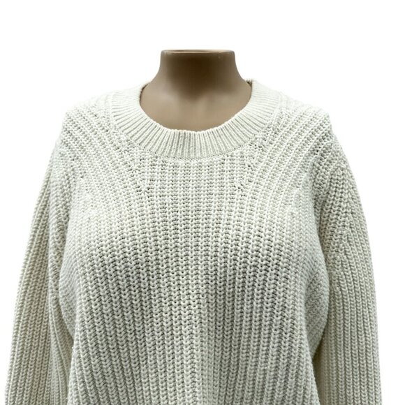 Banana Republic Chunky Knit Long Sleeve Sweater Boxy Pullover‎ Top White Women M - Picture 4 of 11
